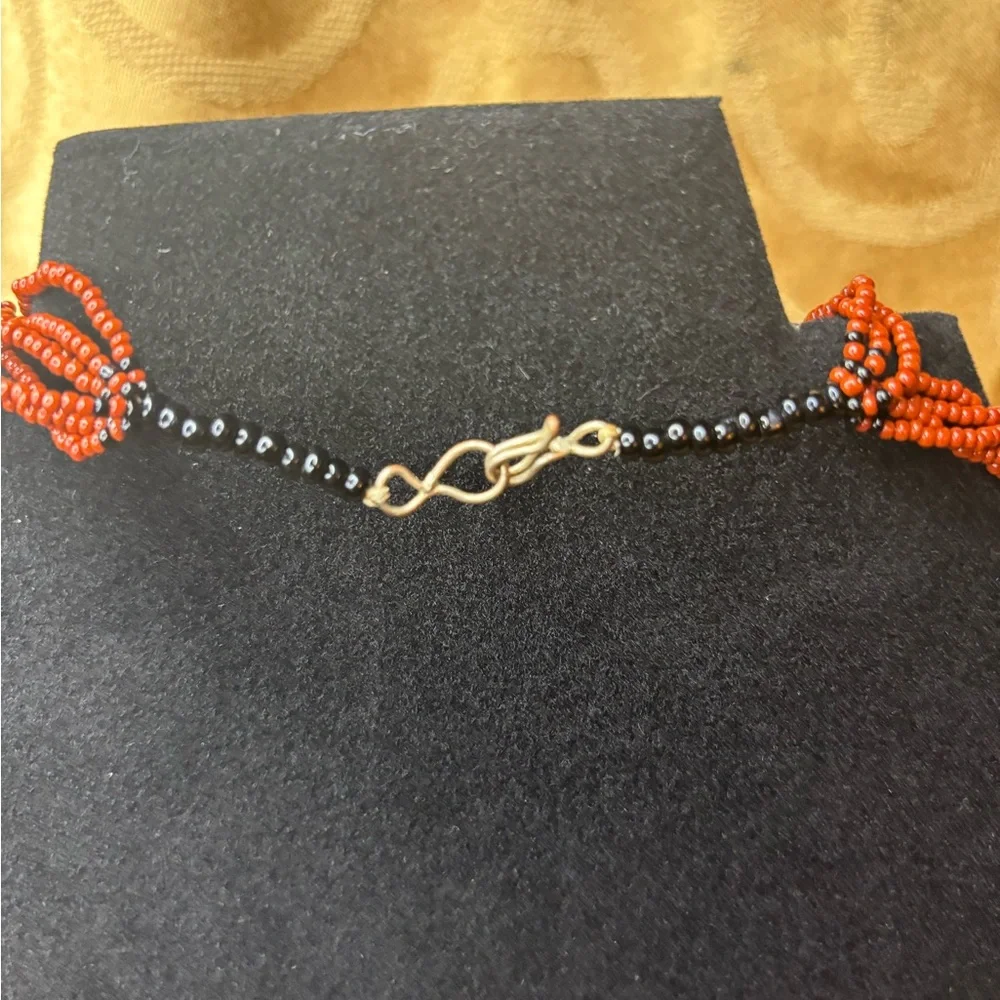 Vintage Beaded‎ Orange and Black Tones with Gold Starfish Pendant Necklace 20